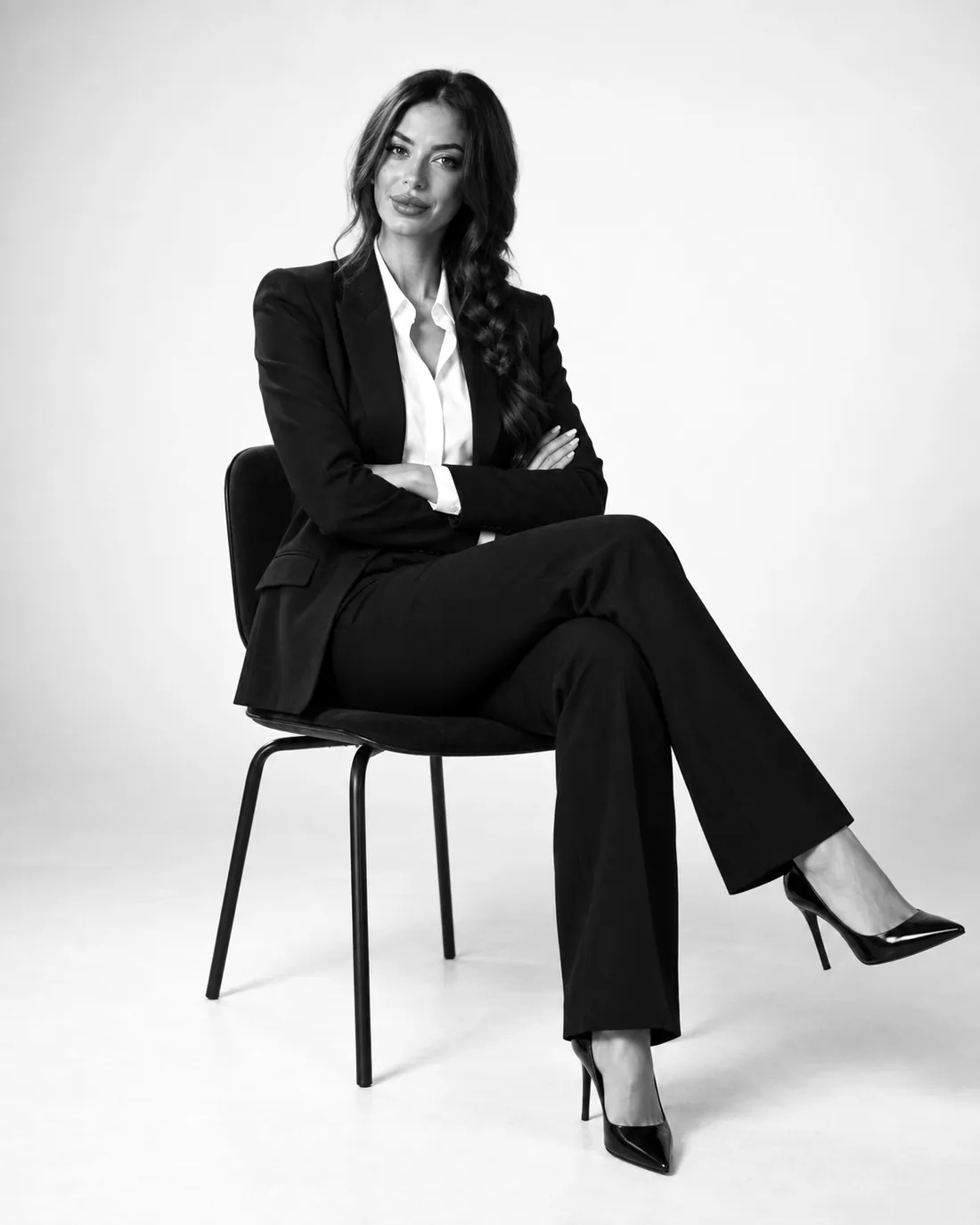 Samantha del Castillo sentada con los brazos cruzados