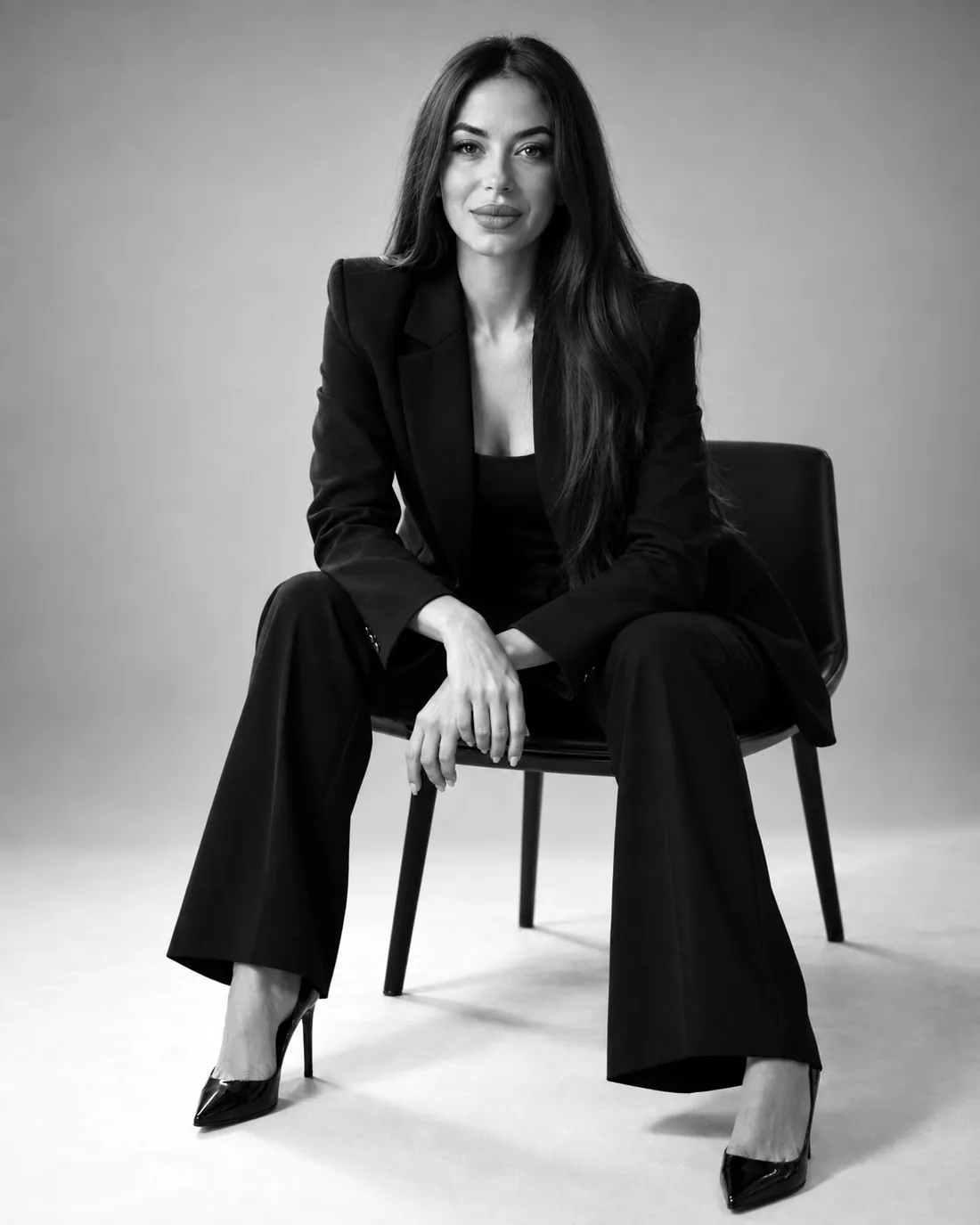 Samantha del Castillo sentada, de frente